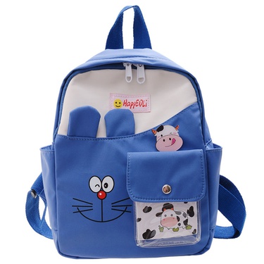 cute cartoon hit color embroidery canvas children's backpack—2