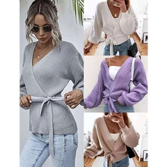 new slim V-neck waistband knitted sweater wholesale Nihaojewelry
