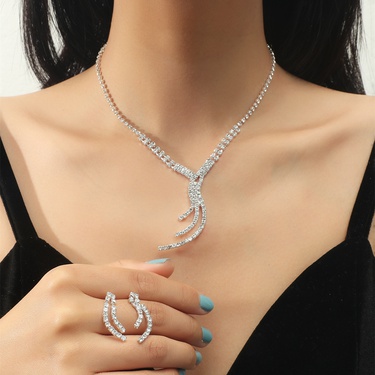 Fashion Rhinestone Chains Necklace Earring Set—2