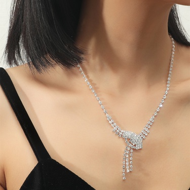 fashion full diamond copper earrings necklace set—2