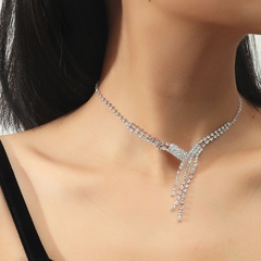 wholesale simple geometric full diamond copper clavicle chain earrings set Nihaojewelry