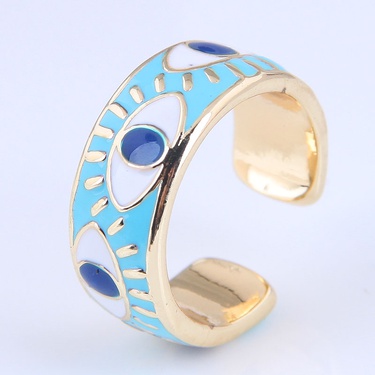 fashion contrast dripping oil eye alloy opening ring—1