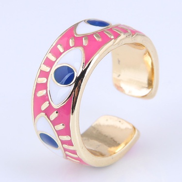 fashion contrast dripping oil eye alloy opening ring—4