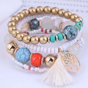 bohemia metal tree of life tassels beads multi-layer bracelet—2