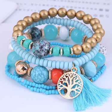 bohemia metal tree of life tassels beads multi-layer bracelet—4