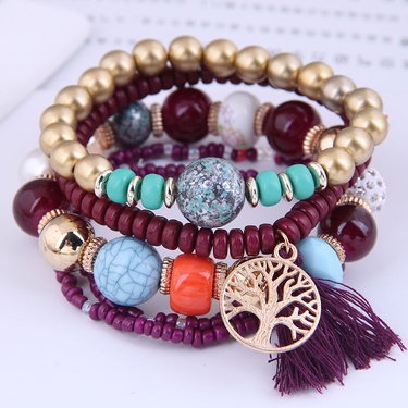 bohemia metal tree of life tassels beads multi-layer bracelet—5