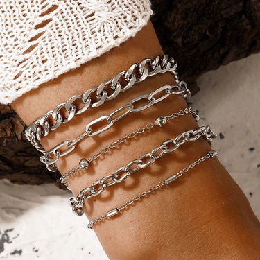 Korean new silver thick chain drop pendant bracelet set—2