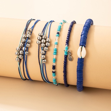 fashion simple color beads white shell bracelet set—2