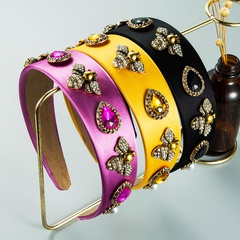 reine Farbe Stoff eingelegte Perle Glas Diamant Barock Biene Stirnband Großhandel Schmuck Nihaojewelry