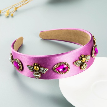 pure color fabric inlaid pearl glass diamond Baroque bee headband  jewelry—2
