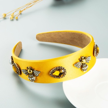pure color fabric inlaid pearl glass diamond Baroque bee headband  jewelry—3
