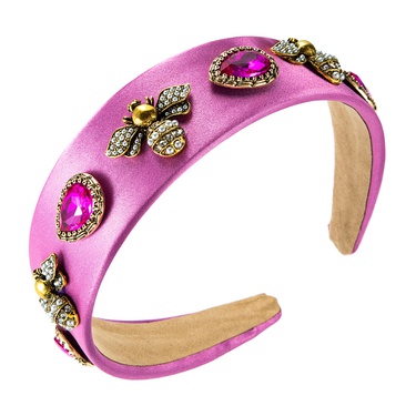 pure color fabric inlaid pearl glass diamond Baroque bee headband  jewelry—5