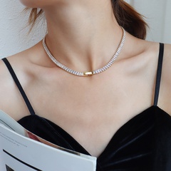 wholesale full diamond zircon titanium steel plated necklace Nihaojewelry
