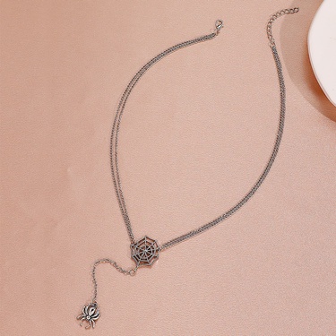 fashion retro spider web tassel chain necklace—3
