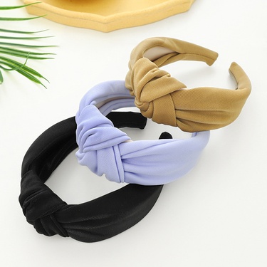 fabric knotted solid color wide-brimmed simple hairband  jewelry—3