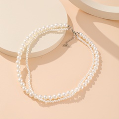 retro double-layer pearl creative simple design necklace wholesale nihaojewelry