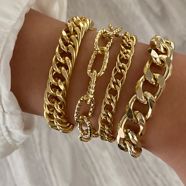 gold thick chain punk style alloy bracelet  jewelry—1