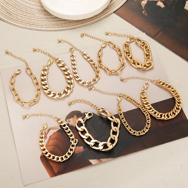 gold thick chain punk style alloy bracelet  jewelry—4
