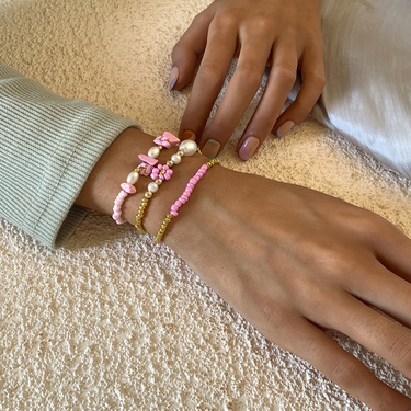 daisy imitation pearl stitching rice bead ethnic style bracelet 3-pieces set  jewelry—3