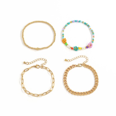hit color daisy beaded hollow chain bracelet 4-pieces set  jewelry—5