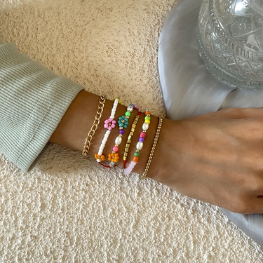 rice bead daisy flower chain bracelet set  jewelry—1