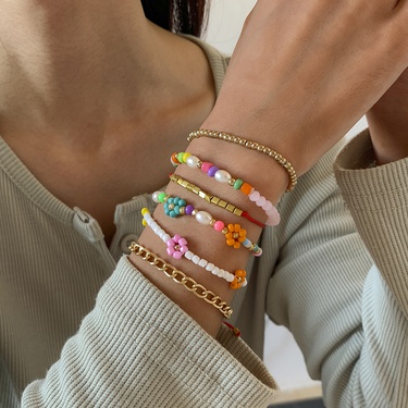 rice bead daisy flower chain bracelet set  jewelry—3