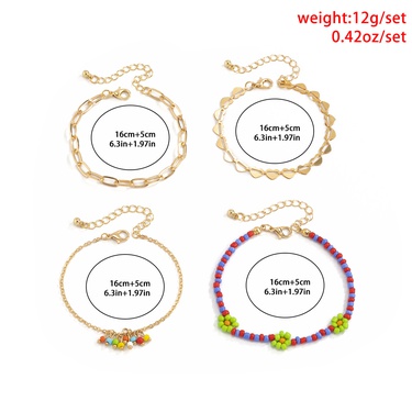 hit color beaded geometric hollow heart chain bracelet set  jewelry—5