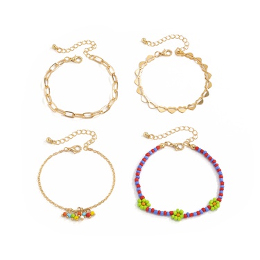 hit color beaded geometric hollow heart chain bracelet set  jewelry—6
