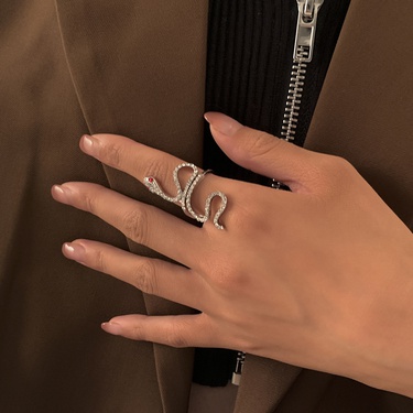diamond snake-shaped alloy retro style ring  jewelry—3