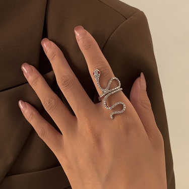 diamond snake-shaped alloy retro style ring  jewelry—4
