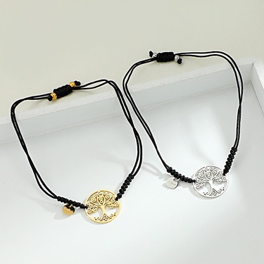 stainless steel tree of life braided rope adjustable bracelet  jewelry—3