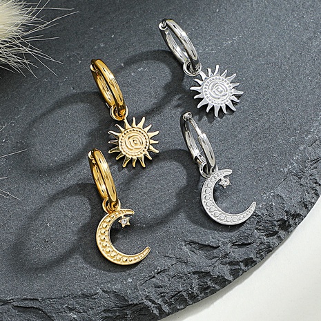 wholesale simple asymmetric sun moon stainless steel earrings Nihaojewelry's discount tags