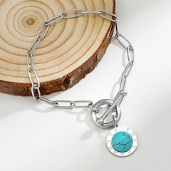 stainless steel turquoise round pendant OT buckle bracelet wholesale jewelry Nihaojewelry