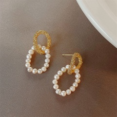 Sterling Silver Needle Korean High-Grade Circle and Pearl Earrings Summer New Graceful Personality Special-Interest Design Earrings