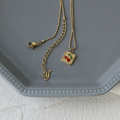 Japanese Fresh Summer Small Cherry Epoxy Enamel Square Necklace Ball Clavicle Chain Titanium Steel Plated 14K Gold Color Protection