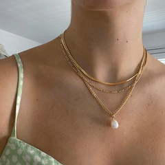 wholesale Mode kubanische Kette flache Schlangenkette eine Perlen-Edelstahl-Halskette Nihaojewelry