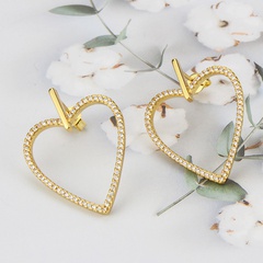 wholesale jewelry hollow heart-shaped copper inlaid zircon earrings nihaojewelry