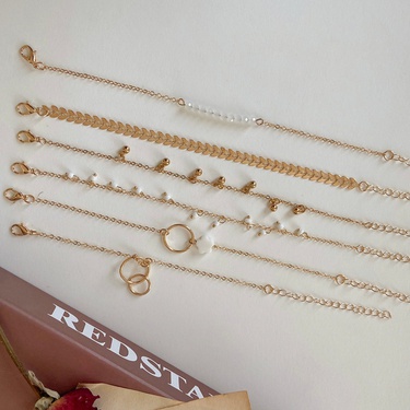 circle flower arrow leaf beaded simple bracelet 6-piece set  jewelry—2