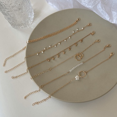 circle flower arrow leaf beaded simple bracelet 6-piece set  jewelry—4