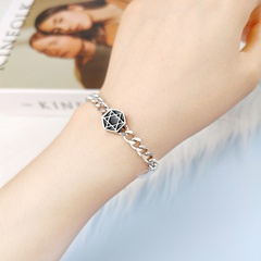 European and American Simple Stainless Steel Six-Pointed Star Couple Bracelet Men and Women Chain Jewelry Wholesale Lettering Foreign Trade Exclusive