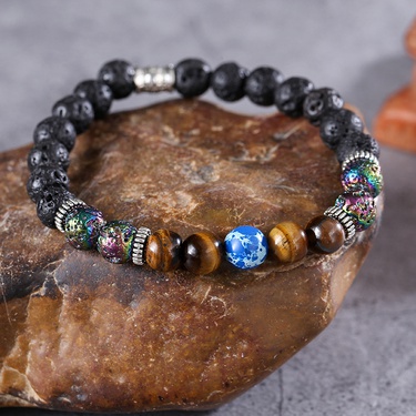 European and American Hot Natural Volcanic Rock Tigereye Emperor Beads Bracelet Men's Bracelet Ornament  Foreign Trade Exclusive—1