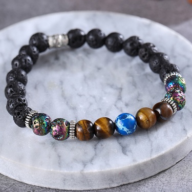 European and American Hot Natural Volcanic Rock Tigereye Emperor Beads Bracelet Men's Bracelet Ornament  Foreign Trade Exclusive—2
