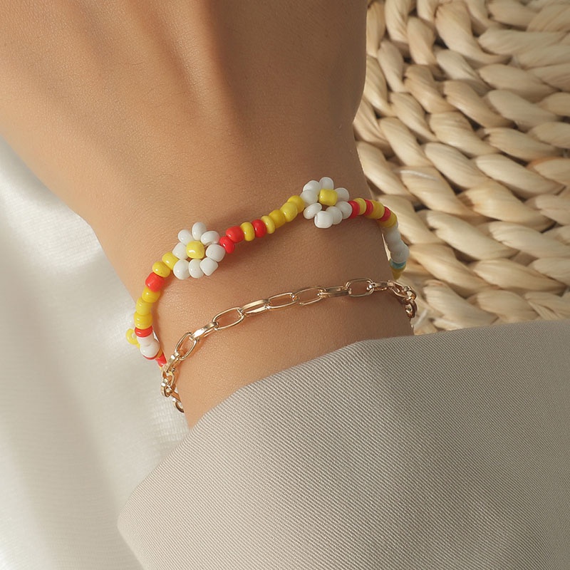 handwoven rice beads flower doublelayer bracelet wholesale jewelry Nihaojewelry
