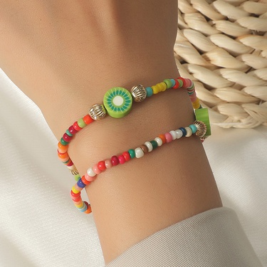 kiwi cute fruit handmade beaded multilayer bracelet  jewelry—1