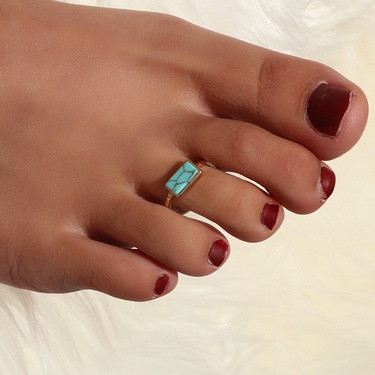 alloy rectangular turquoise open foot ring  jewelry—1