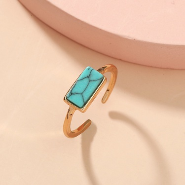 alloy rectangular turquoise open foot ring  jewelry—2