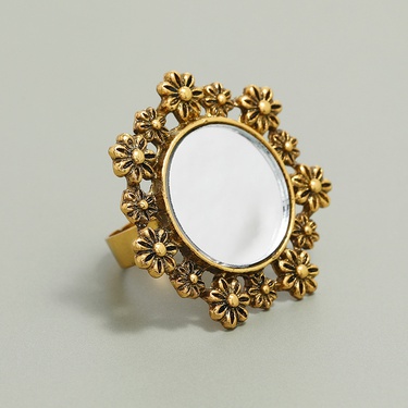 carved mirror flower retro style adjustable ring  jewelry—3