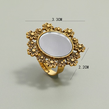 carved mirror flower retro style adjustable ring  jewelry—4