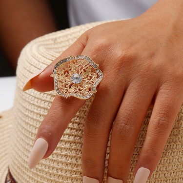 hollow flower geometric diamond open ring  jewelry—2