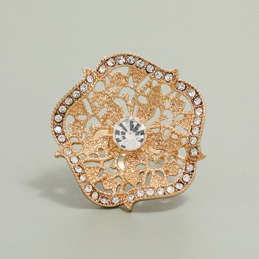 hollow flower geometric diamond open ring  jewelry—3